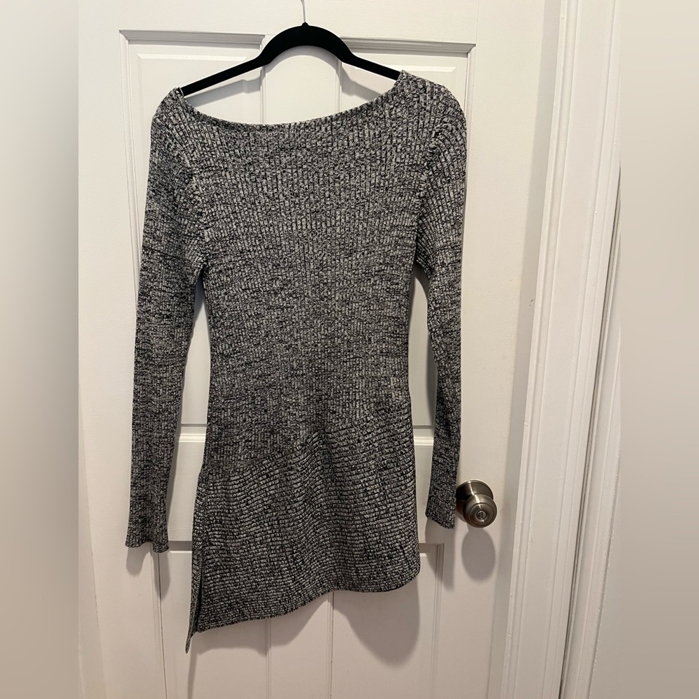 Stylish black marled speckled asymmetrical tunic